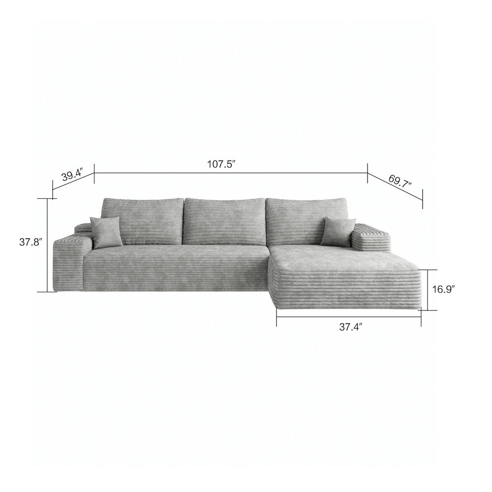 English Elm Y119-R-SLEEPER-GREY Plush Corduroy Right Sleeper Sofa with Reversible Chaise, No Assembly, Cloud Comfort Antique Grey W2824P239920