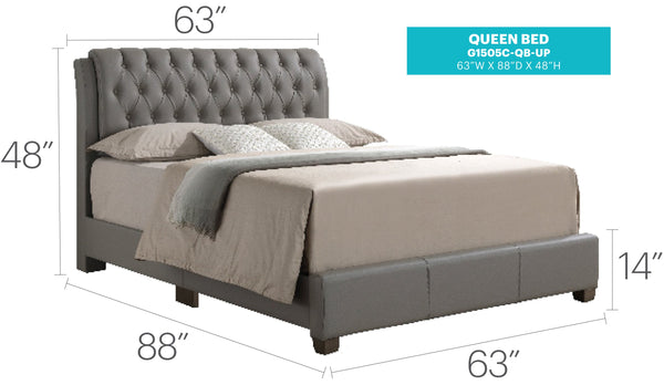 English Elm Contemporary Chic Queen Bed with PU Upholstery, Sturdy Frame, Modern Light-Toned Finish, Easy Assembly LIGHT GREY 24 L x 65.5 W x 12 H B078118244