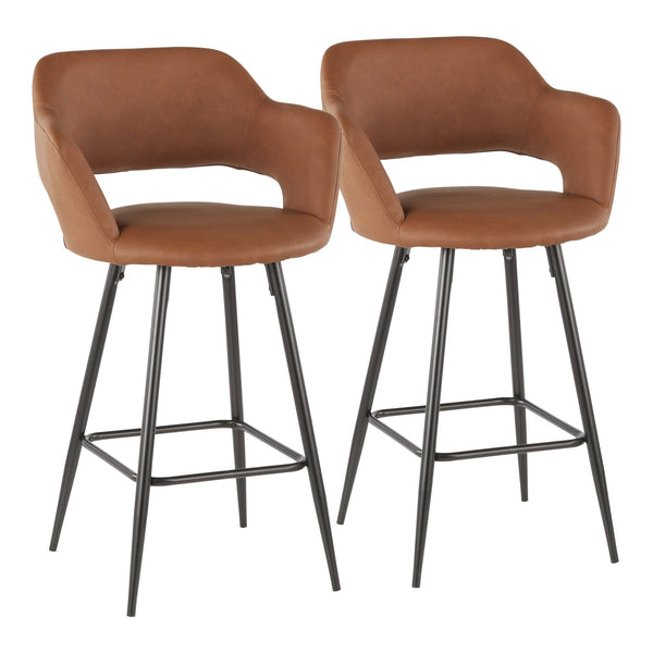 English Elm Margarite Modern Counter Stools Set Of 2 In Black Metal & Brown Faux Leather For Stylish Comfort B202P222354