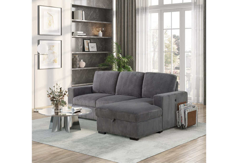 English Elm Melody Grey Sectional Sofa With Pullout Bed - Modern Comfort For Apartments & Family Rooms B201S00306