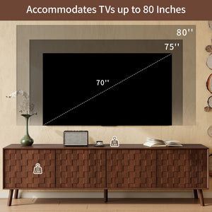 English Elm 70 Inch Fluted Entertainment Center Walnut Finish Solid Wood Legs Soft Close Storage N710P372582P