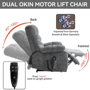 English Elm Lift Power Recliner Chenille Chair Dual Motor Massage Heat 350 Lb Capacity Living Room Grey W3224P288618