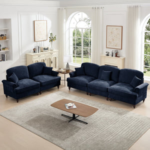 English Elm Classic 2-Piece Modular Sofa Set - Elegant Chenille Couch With Ruffled Skirts & Flared Arms, Blue W3041S00258