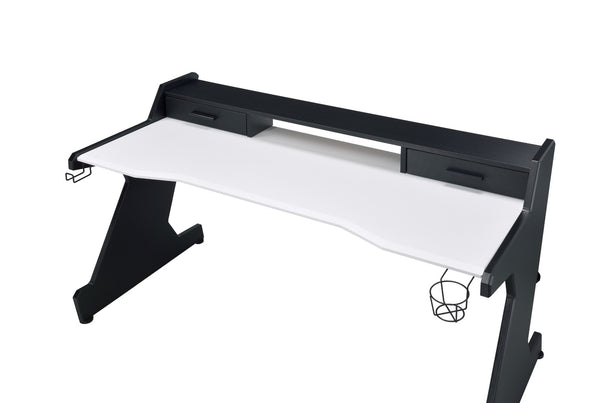 English Elm Bigga Black White Gaming Desk with Monitor Shelf Drawers and Open Storage Bay B2726P442585