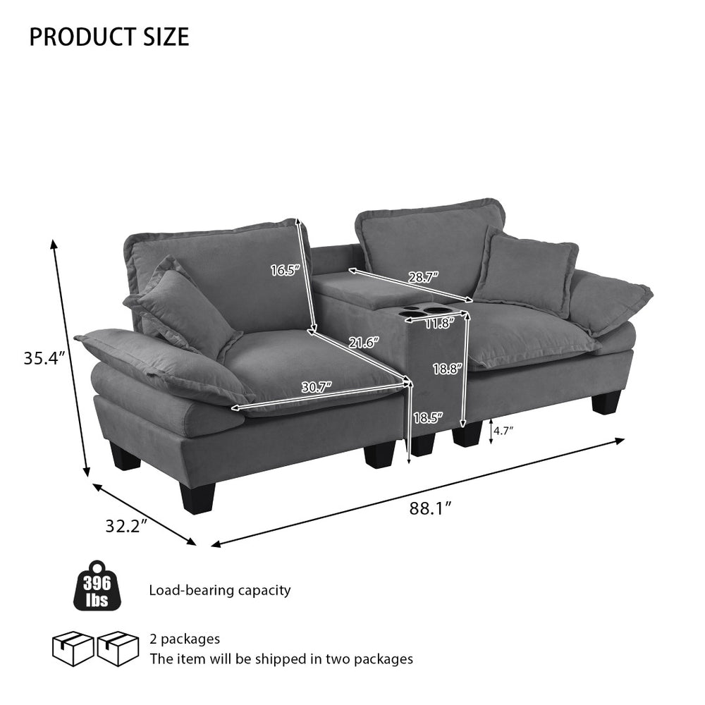 English Elm Modular Cloud Sofa Chenille L-shape with Storage Cup Holders and Usb for Living Room W3163S00108