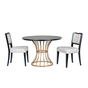 English Elm 42" Round Oak Veneer Pedestal Table Set with Beige Linen Chairs for Cozy Nooks N842S000127B