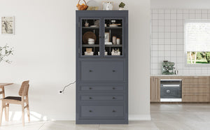 English Elm Topmax Shaker Pantry Cabinet with Drawers Power Outlet and Glass Doors SP000094AAE