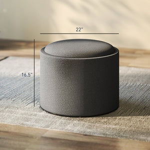English Elm Linen Upholstered Round Ottoman with Flip Top Tray and Hidden Interior Storage T3971P406028