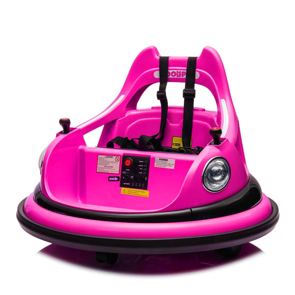 English Elm 12v Kids Bumper Ride on Car with 360 Spin Led Lights Parental Remote Safety Harness W1578P347962