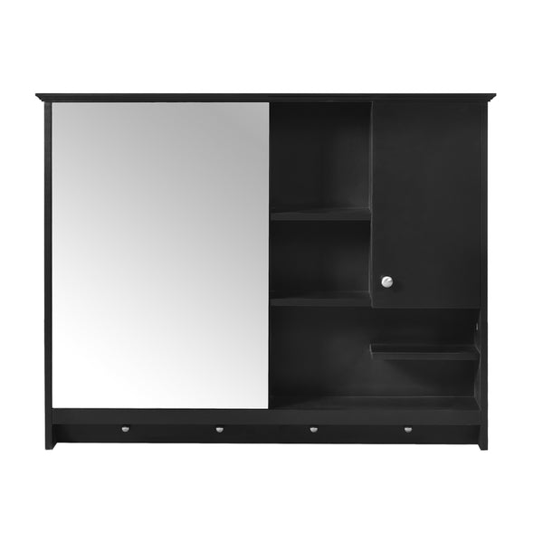 English Elm 36 Inch Wall Mounted Medicine Cabinet with HD Mirror, Adjustable Shelves, Towel Hooks, Modern Style Black N710P254924B