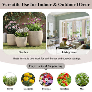 English Elm U_style Mgo Concrete Look Round Planters Set of 3 Lightweight Stackable Outdoor Pots Beige+Yellow N711P406670E