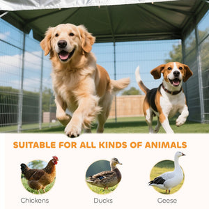 English Elm Large-sized Galvanized Steel Outdoor Dog Kennel with Oxford Fabric Weatherproof Roof T3971S00100