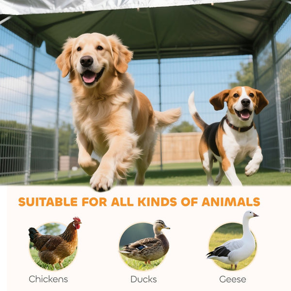 English Elm Large-sized Galvanized Steel Outdoor Dog Kennel with Oxford Fabric Weatherproof Roof T3971S00100
