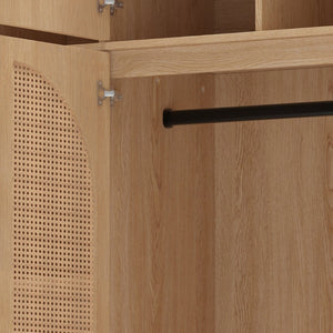 English Elm 70.87"tall Rattan Door Armoire Freestanding Wardrobe with Adjustable Shelves Hanging Rod Natural W757S00054