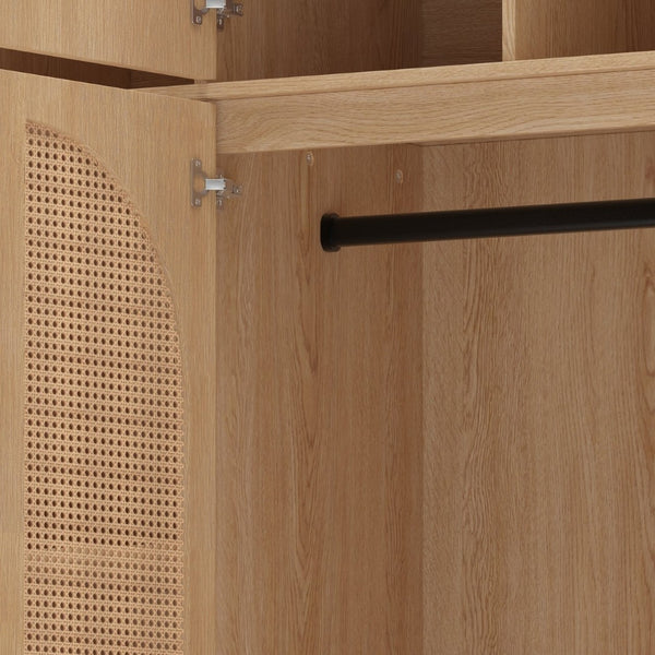 English Elm 70.87"tall Rattan Door Armoire Freestanding Wardrobe with Adjustable Shelves Hanging Rod Natural W757S00054