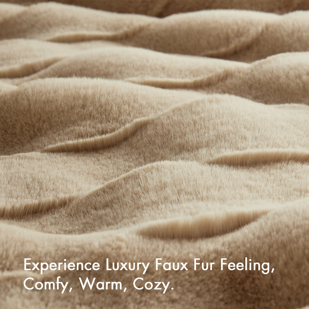 JLA Home Madison Park - Faux Faux Fur Throw Madison Park — Luxe basket-weave plush, Oeko‑Tex certified, machine washable comfort Tan MP50-8796