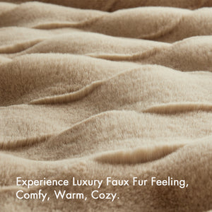 JLA Home Madison Park - Faux Faux Fur Throw Madison Park — Luxe basket-weave plush, Oeko‑Tex certified, machine washable comfort Tan MP50-8796