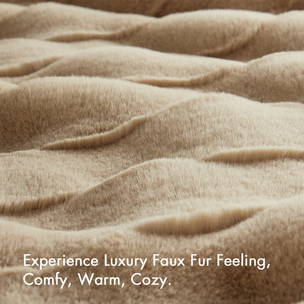 JLA Home Madison Park - Faux Faux Fur Throw Madison Park — Luxe basket-weave plush, Oeko‑Tex certified, machine washable comfort Tan MP50-8796