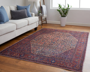 Feizy Rugs Rln39hjf Rawlins Vintage-inspired Polyester Medallion Rug – Antique Charm With Intricate Patterns & Warm Hues Red,Tan,Blue Polyester Rln39hjfbgeredh20