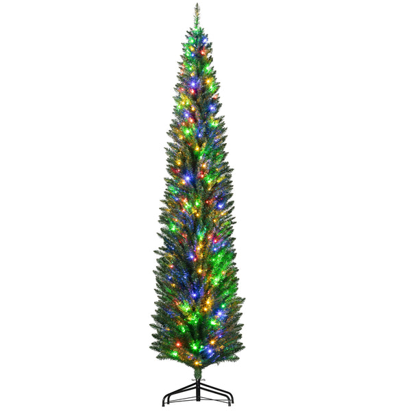 English Elm Homcom 8Ft Tall Slim Pencil Christmas Tree With 250 Led Lights, 668 Branches, Easy Assembly & Storage W2225P249680