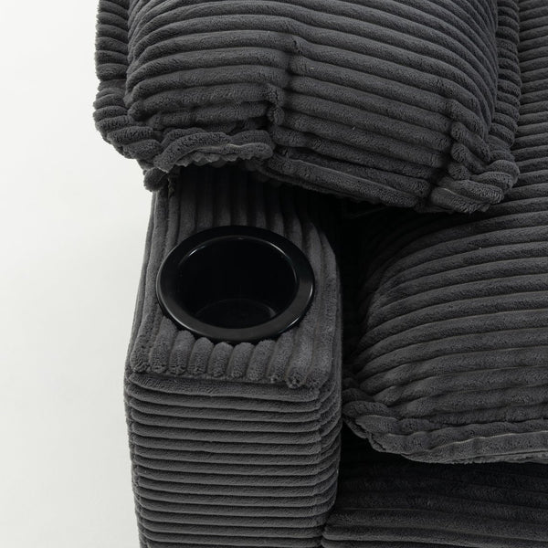 English Elm 113" Modern 3+1 L-Shaped Corduroy Sofa with Double-Layer Cushions, Cup Holders & Storage Bags DARK GREY W2715S00004