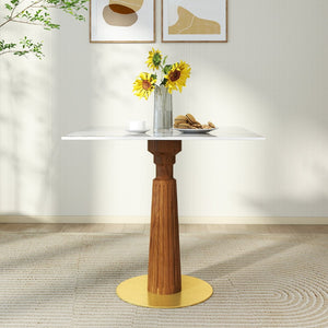 English Elm Modern Square Dining Table - 33.5" Sintered Stone With Wooden Legs & Gold Base For Small Spaces P3 W1535S00574-GIGA