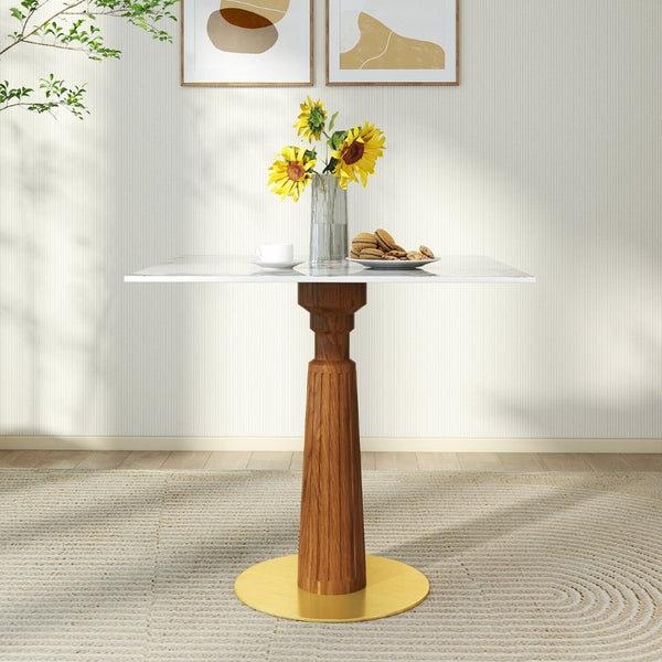 English Elm Modern Square Dining Table - 33.5" Sintered Stone With Wooden Legs & Gold Base For Small Spaces P3 W1535S00574-GIGA