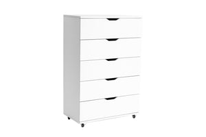English Elm White Five Drawer Rolling Storage Cabinet with Sleek Cutout Handles for Any Room B372P407630