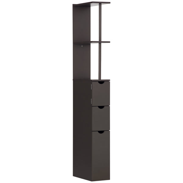 English Elm Narrow Mdf Bathroom Storage Tower with Open Shelves Cabinet and Drawers Brown T3971P470163