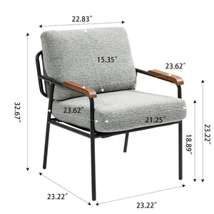 English Elm Modern Accent Chair with Natural Wood Arms, Black Metal Frame, Plush High-Rebound Cushion Comfort Grey W2215P248473