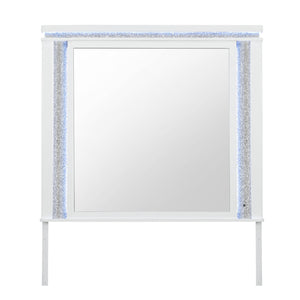 English Elm ADALID White Mirror with LED Lighting, Glitter Drawer Front & MDF Glass Design for Dresser Pairing B201P288341