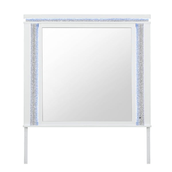 English Elm ADALID White Mirror with LED Lighting, Glitter Drawer Front & MDF Glass Design for Dresser Pairing B201P288341