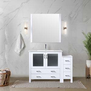 English Elm White Single Bath Vanity Set With Side Cabinet, Ceramic Top, Chrome Faucet & 34" Mirror For Elegance B2731S01366-GIGA