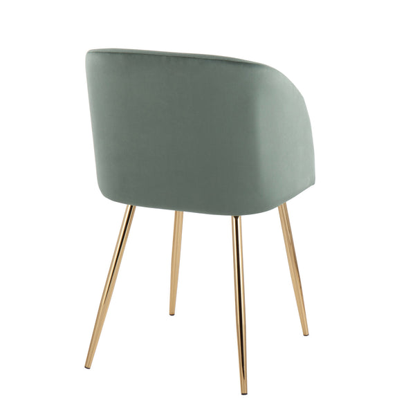 English Elm Fran Sage Velvet Dining Chair with Gold Metal Legs — Set of 2 Contemporary Padded Bucket Seats, Stylish B202P223522