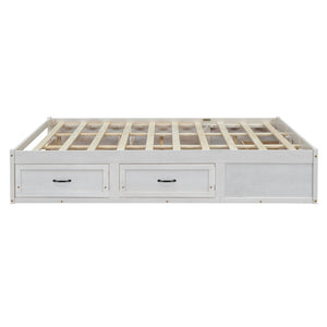 English Elm Queen Platform Bed with Six Storage Drawers Low Profile Frame for Modern Bedrooms Antique White N708P263022K-1
