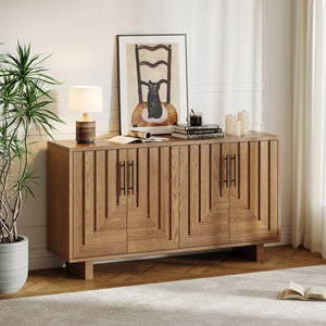 English Elm Christopher Knight Home® - Modern Sideboard - 59" Natural Finish Mdf Storage Cabinet With 4 Doors, Metal Handles For Home Use N780P352310N