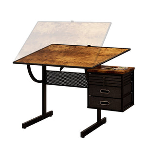 English Elm 1500 Piece Puzzle Table with Tilting Surface Four Felt Trays and Built-in Storage Drawers W347P396030