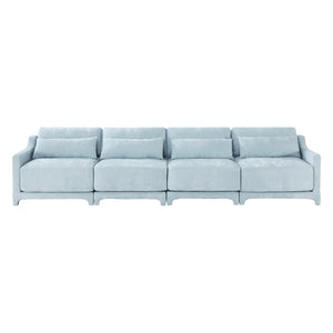 English Elm Four-Seater Chenille Sofa In Sky Blue - Ergonomic Design, Solid Wood Frame, Perfect For Lounges & Hotels W714S01210