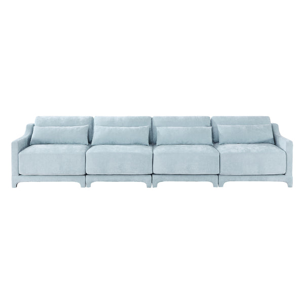 English Elm Four-Seater Chenille Sofa In Sky Blue - Ergonomic Design, Solid Wood Frame, Perfect For Lounges & Hotels W714S01210