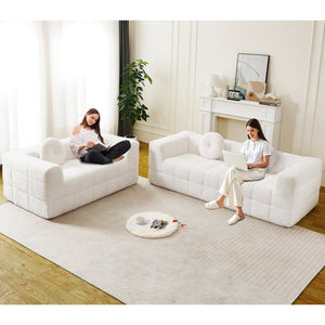 English Elm Modern Boneless Cloud Sofa With Circular Pillows - Soft Lychee Textured Fabric For Cozy Living Rooms W834S00538