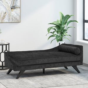 English Elm Chaise Lounge Mid-century Polyester Upholstered Birch Wood Legs Living Room Accent 68108.00BLK