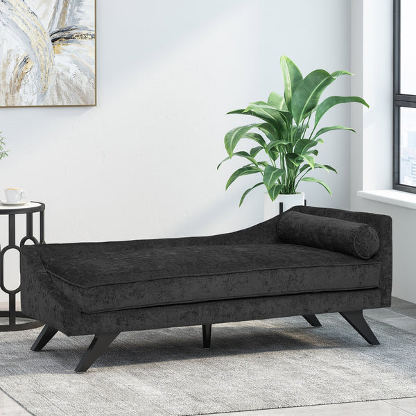 English Elm Christopher Knight Home® - CHAISE modern fabric lounge with rolled accent pillow, splayed birch legs and luxe comfort seating experience Black 68.25 L x 28 W x 17.75 H N776P291705B