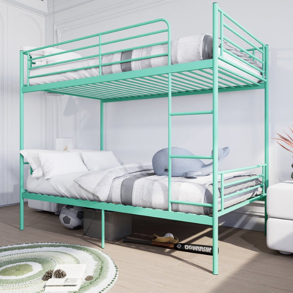 English Elm Bunk Bed Twin Over Iron Frame with Full Guardrail Ladder and Under Storage Green W3752P412410