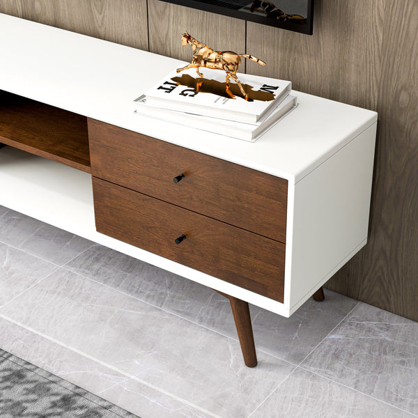 English Elm Ashcroft Furniture - Caroline Mid-Century Walnut TV Stand for Up to 72" Screens — Solid Wood Low-Profile Media Console Brown,White B183P231847