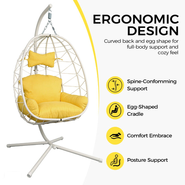 English Elm Hanging Egg Chair with Stand Pe Wicker Ergonomic Swing Seat for Patio or Bedroom T5880P497558