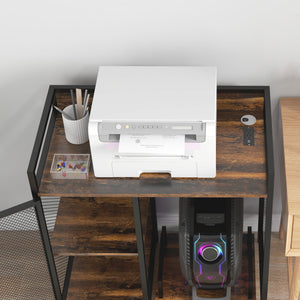 English Elm Vinsetto Rustic Brown Industrial Printer Stand with USB & AC Charging, 3-Level Adjustable Shelves, Wheels W2225P173910