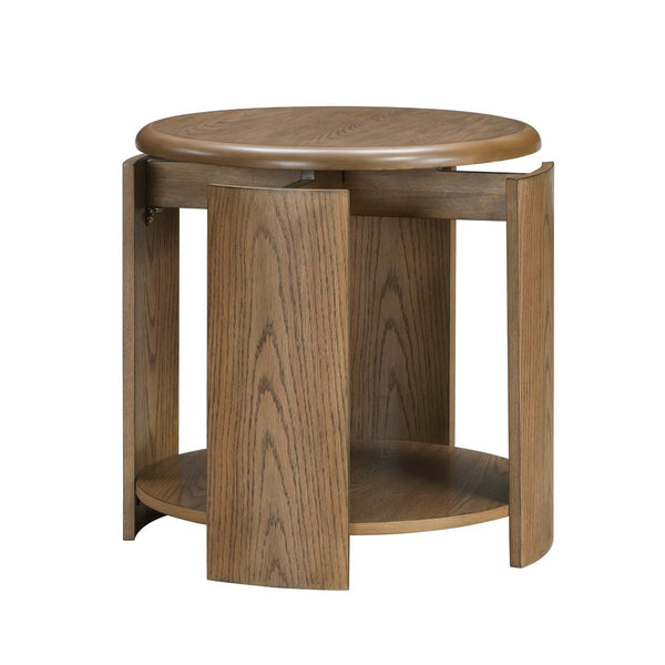 English Elm Stylish Oak Veneer 3 Piece Occasional Set with Swivel Cocktail Table and Open Shelves B011S02495