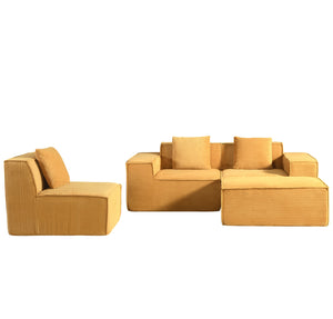 English Elm CozyForm Corduroy Convertible Sectional Sofa with Ottoman and Pillows, Modular L‑Shape Sleeper Comfort Ginger B2735S00035