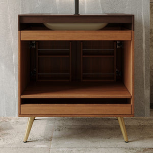 English Elm Mid-century Freestanding Bathroom Vanity Marble Stone Top Ceramic Sink Gold Legs W3136S00064