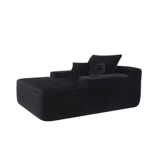 English Elm New Convertible Corduroy Chaise Lounge Sleeper Chair with Cup Holder for Living Room Black W3975P502848